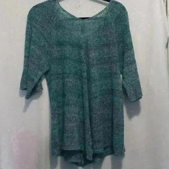 Womens knit top, size L sweater, loose knit lightweight blue green - Picture 7 of 7
